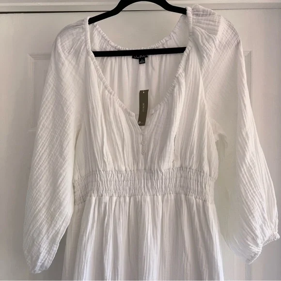 NWT J.CREW White Soft Cotton Gauze V-Neck Long Sleeve Midi Dress M - Picture 6 of 15